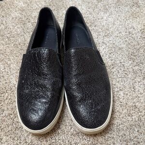Vince black leather loafers, size 11 Slight patent leather look with texture.